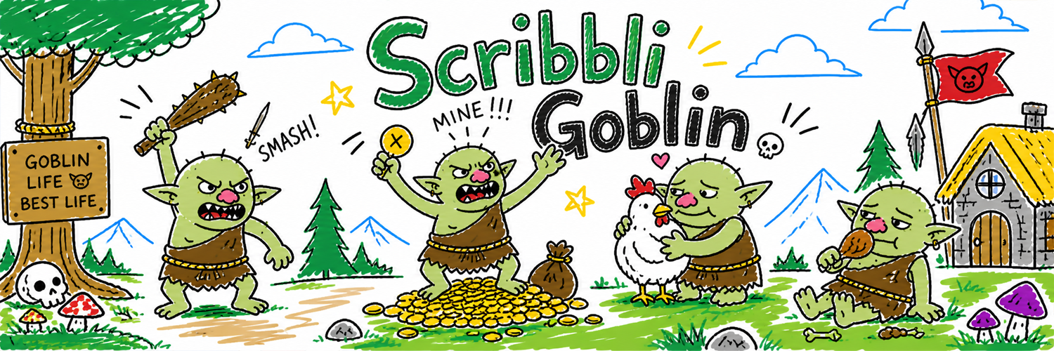 Childlike Grok Scribbli crayon drawing of Goblin on background